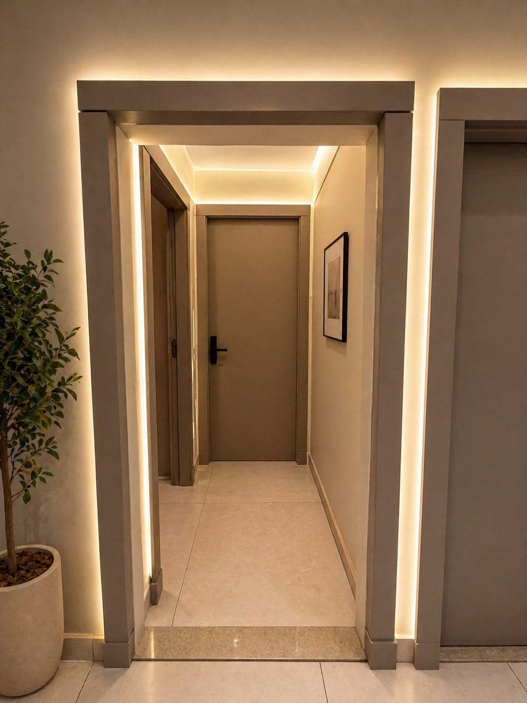 MYJOB Executive: corredor das salas privativas, com batente iluminado e portas com fechadura eletrônica